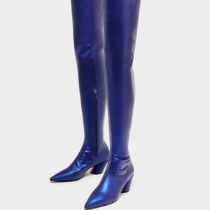 Blue Zara over the Knee boots with block heel